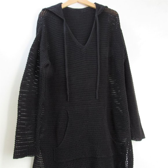 Hooded Crochet Knit Tunic With Fringe XXL 1X - Picture 2 of 4